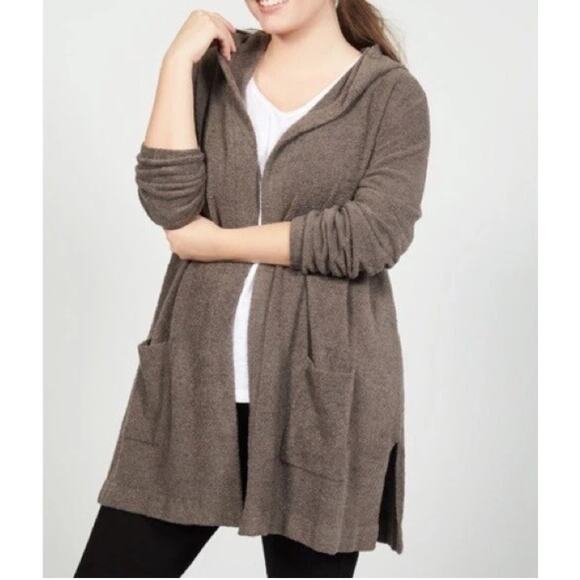 BAREFOOT DREAMS CozyChic Lite Coastal Hooded Open Cardigan in Cocoa 3X Style 480 - Picture 1 of 8